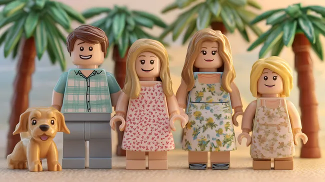 Glückliche Lego-Familie am tropischen Strand