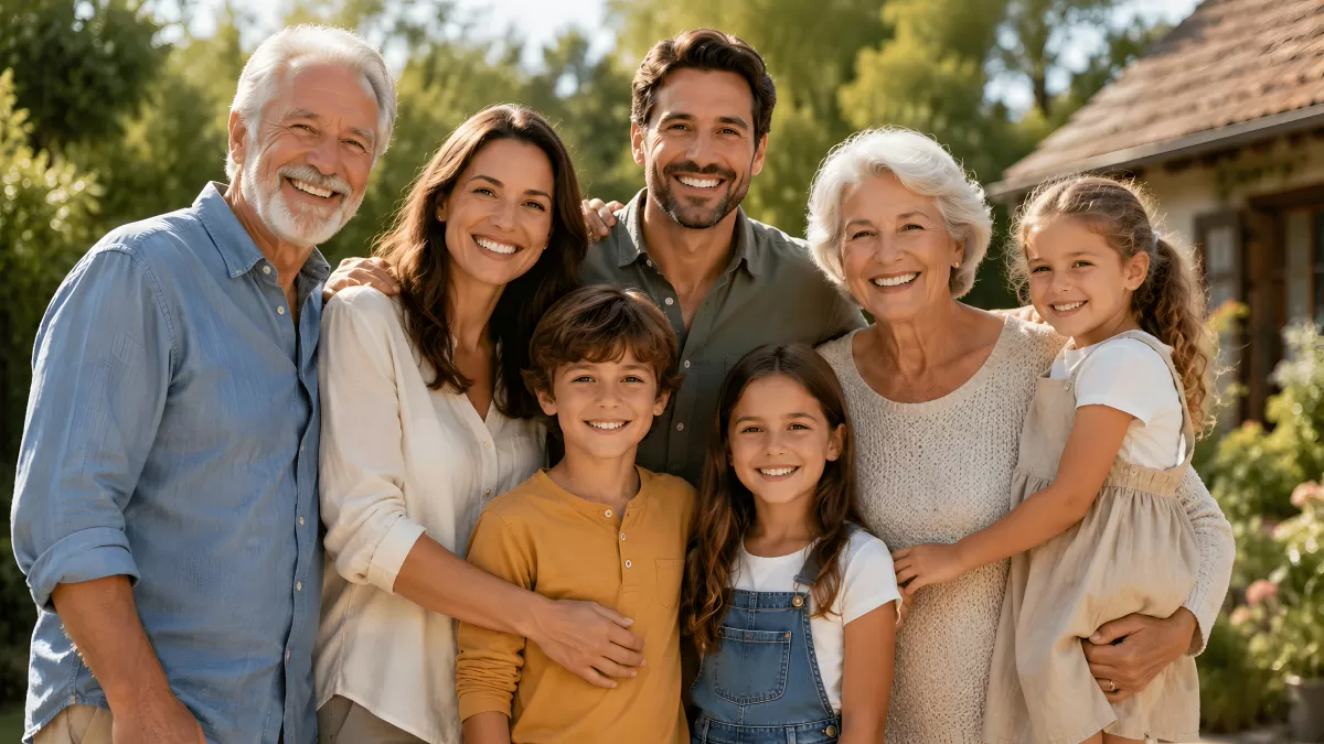 Glückliche Mehrgenerationenfamilie im Garten