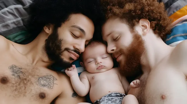 Glückliche, schlafende Patchwork-Familie