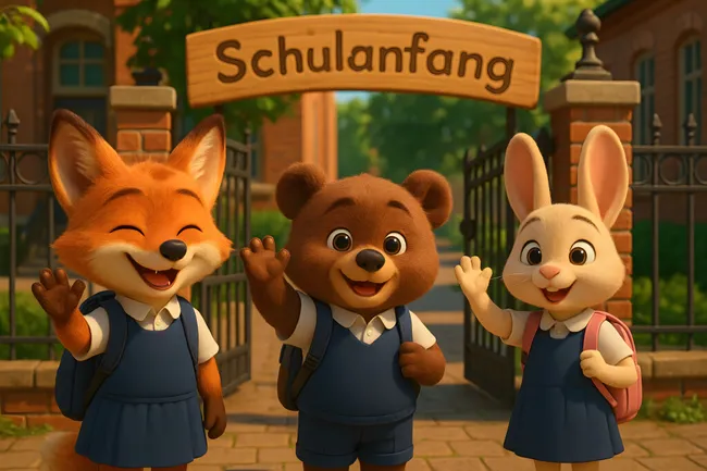 Glückliche Tiere begrüßen den ersten Schultag