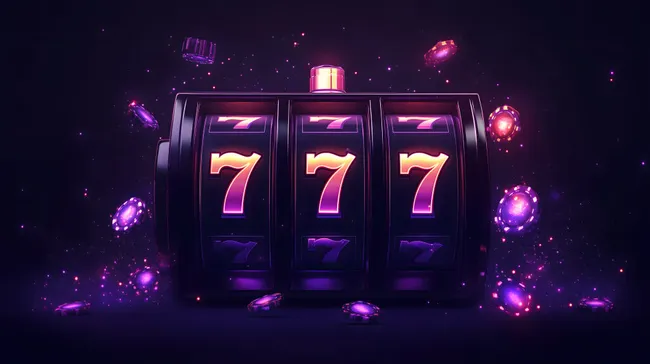 Glücklicher 777-Jackpot auf Spielautomaten mit leuchtenden Casinochips