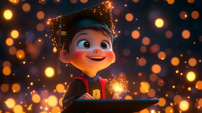 Glücklicher Absolvent hält Rede im funkelnden Lichtermeer