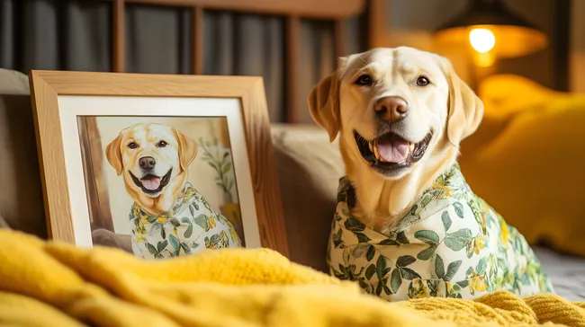 Glücklicher Labrador-Retriever im gemütlichen Ambiente