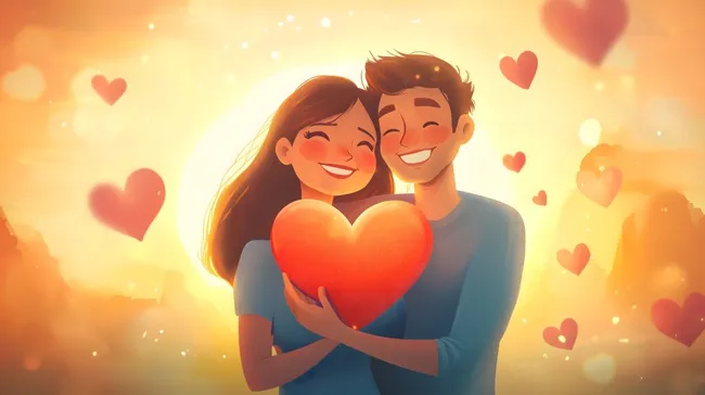 Glückliches Liebespaar mit Herzillustration