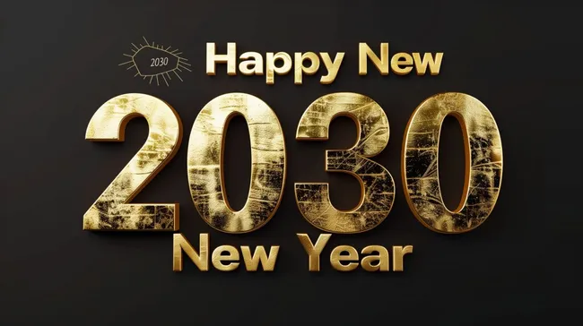 Glückliches neues Jahr 2030 - Goldene Zahlen und Sonne