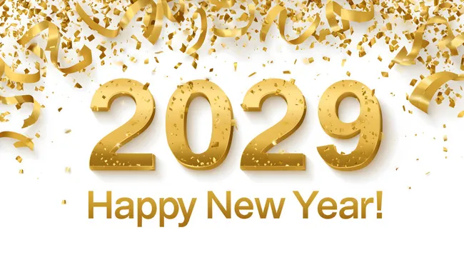 Glückliches Neujahr 2029 mit Goldkonfetti