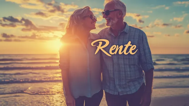 Glückliches Rentner-Paar genießt Sonnenuntergang am Strand