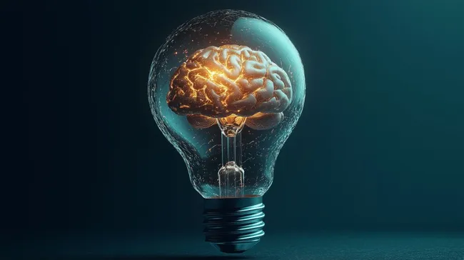 Glühbirne mit Gehirn als Symbol für Kreativität und Innovation