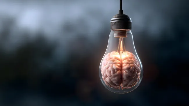 Glühbirne mit Gehirn - Symbol für Intelligenz