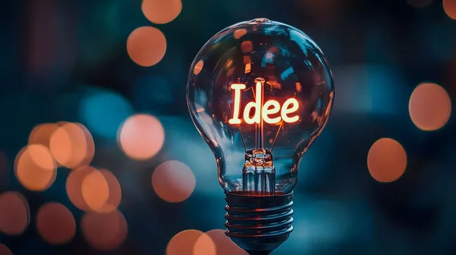 Glühbirne mit leuchtendem Ideenkonzept vor dunklem Hintergrund
