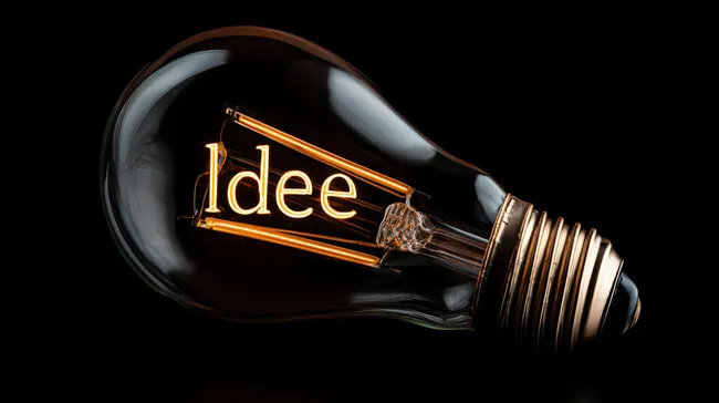 Glühbirne mit Wort 'Idee' - Kreativität und Innovation