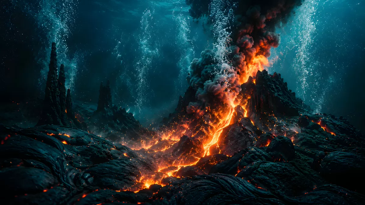 Glühende Lava eines Unterwasservulkans im Meer