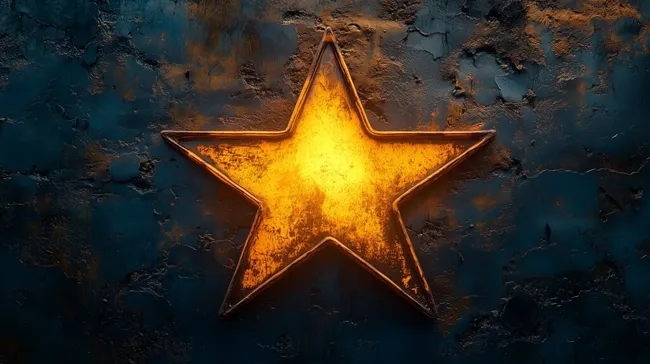 Glühende Metallsternfigur auf dunkler Wand