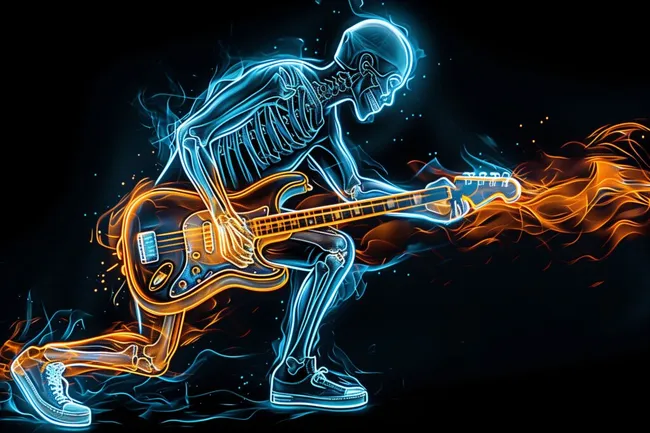 Glühender Rockgitarrist im Röntgenstil