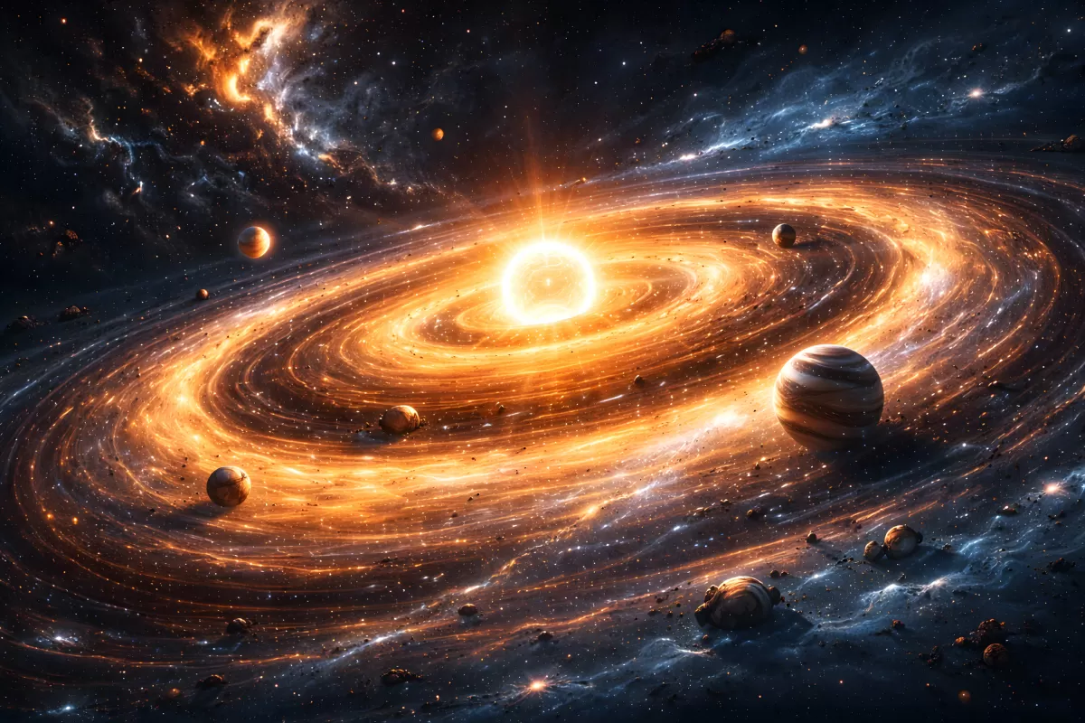 Glühendes Sonnensystem mit Planeten im Weltall