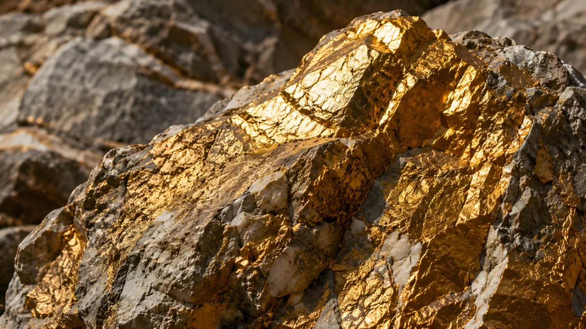 Goldader in Felsgestein – Nahaufnahme Goldnugget