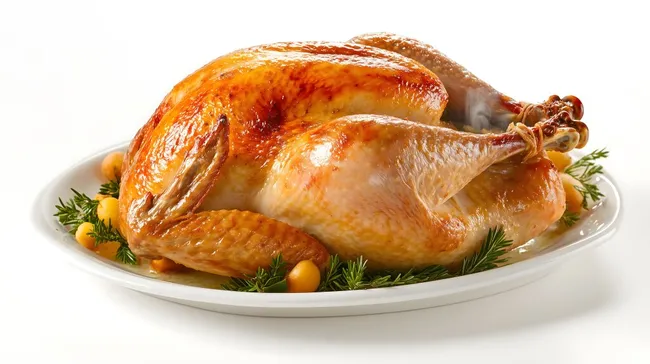 Goldbraun gebratener Truthahn auf festlicher Platte