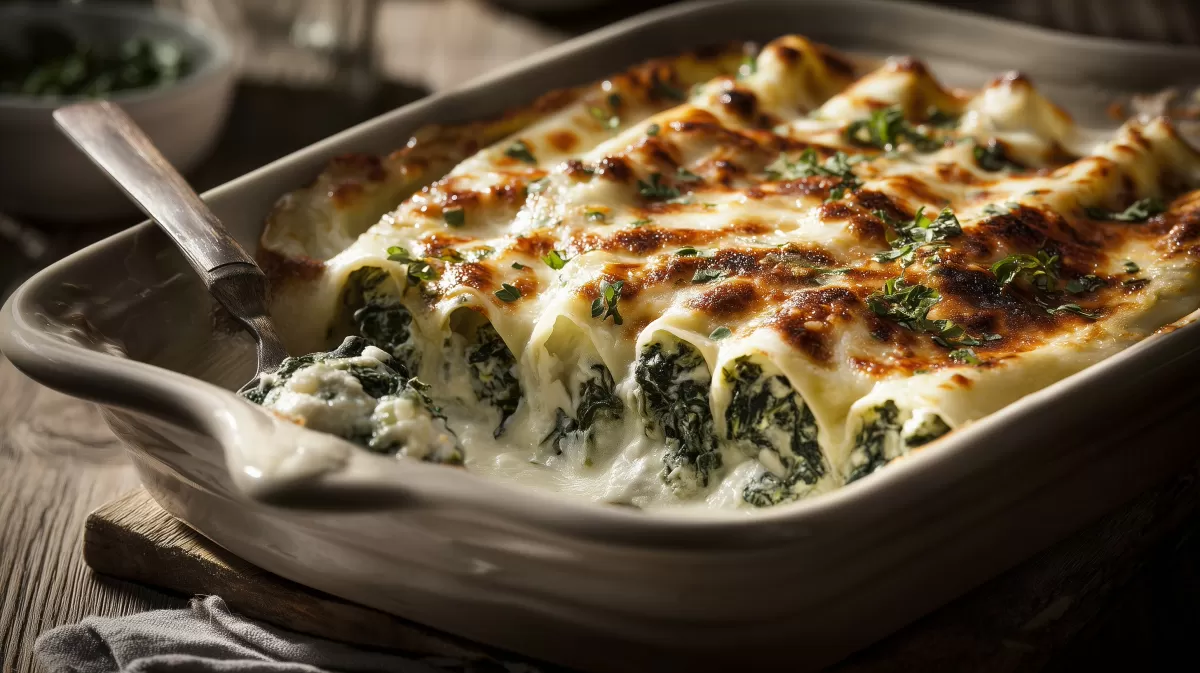 Goldbraun überbackene Cannelloni mit Spinat & Gorgonzola