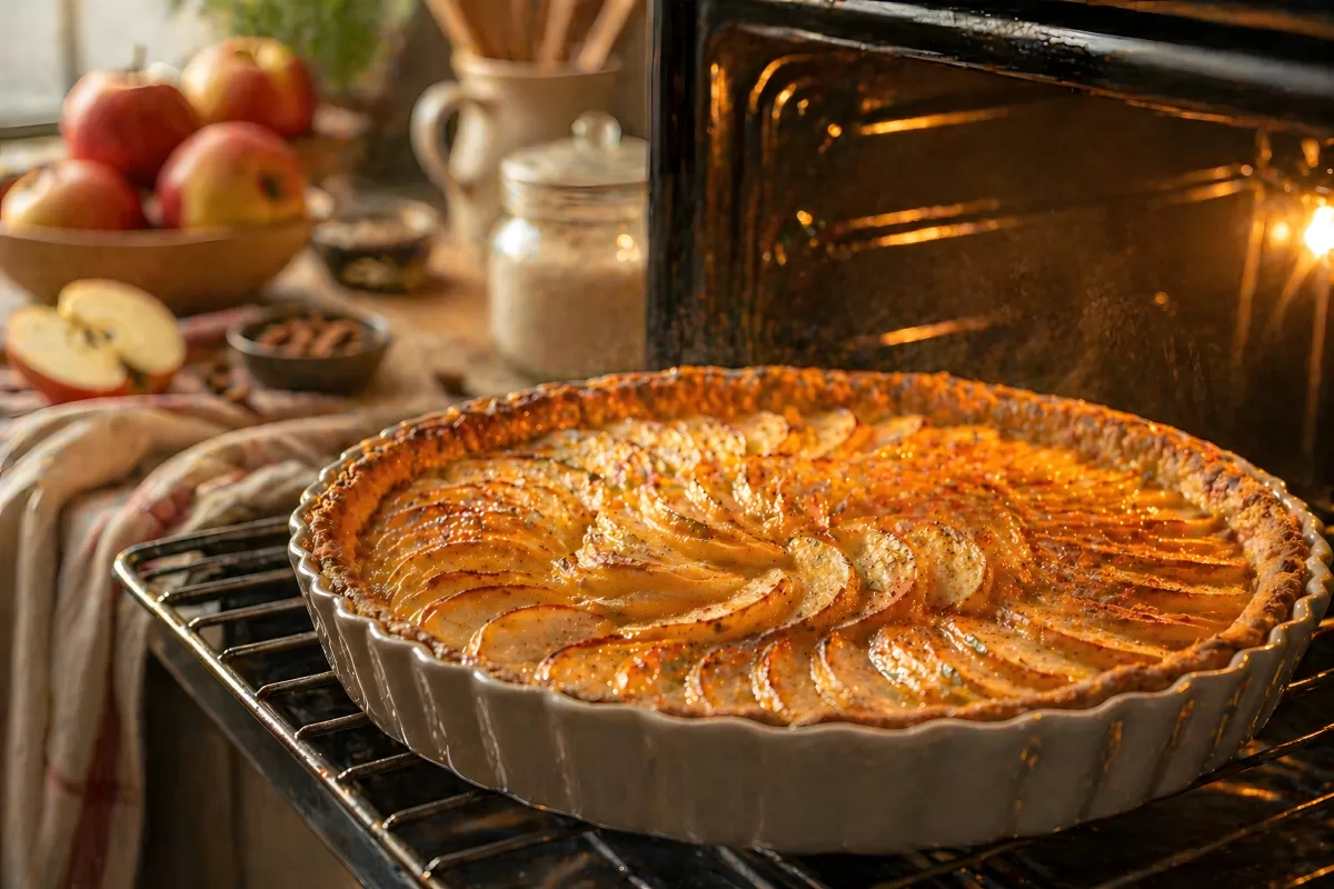 Goldbraune Apfeltarte frisch aus dem Backofen