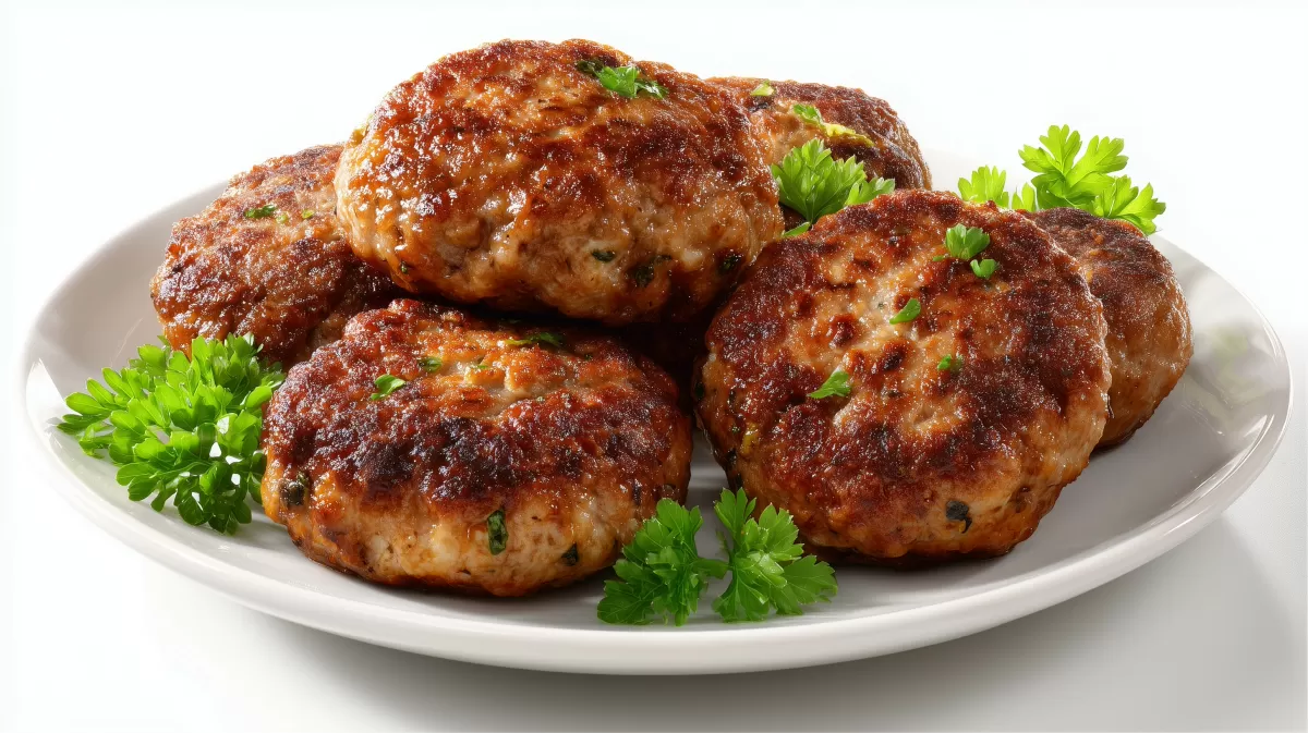 Goldbraune Frikadellen mit Petersilie auf Teller