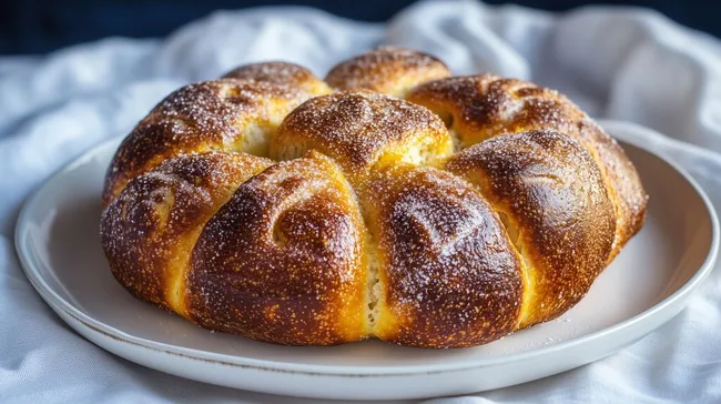Goldbraune Hefekranzbrötchen auf weißem Teller