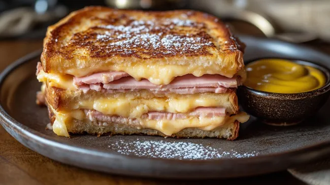 Goldbraune Monte-Cristo-Sandwiches mit Schinken und Käse