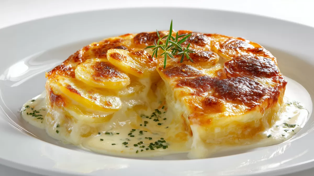 Goldbraunes Käsegratin mit cremigen Kartoffeln