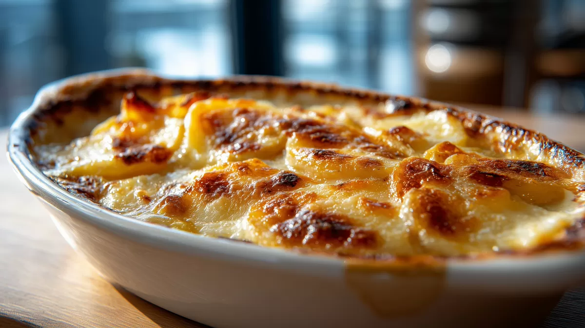 Goldbraunes Kartoffelgratin frisch aus dem Ofen