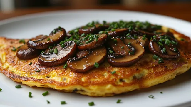 Goldbraunes Pilzomelett mit Schnittlauch