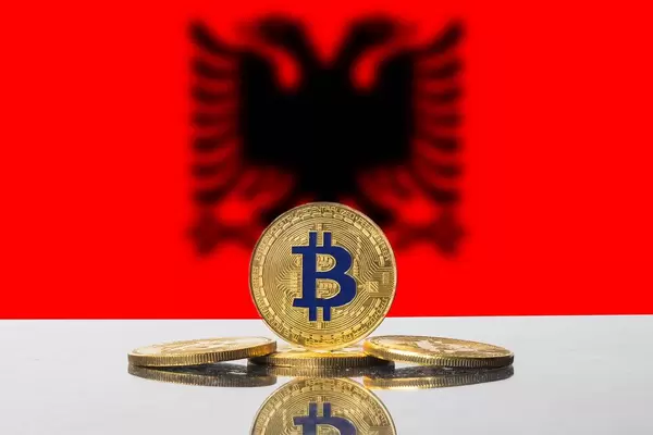 Golden Bitcoin and flag of Albania