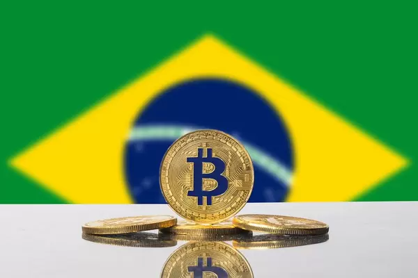 Golden Bitcoin and flag of Brasil