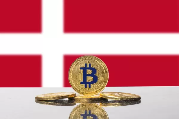 Golden Bitcoin and flag of Denmark