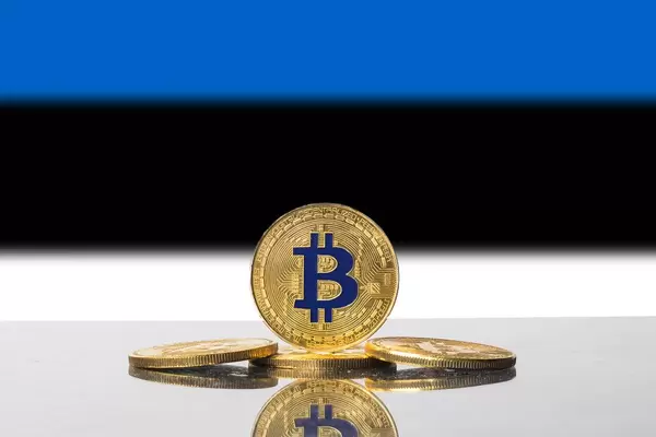 Golden Bitcoin and flag of Estonia
