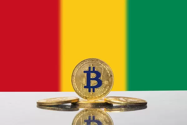 Golden Bitcoin and flag of Guinea