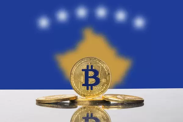 Golden Bitcoin and flag of Kosovo