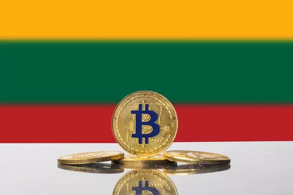 Golden Bitcoin and flag of Lithuania