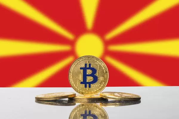 Golden Bitcoin and flag of North Macedonia