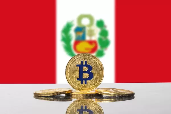 Golden Bitcoin and flag of Peru
