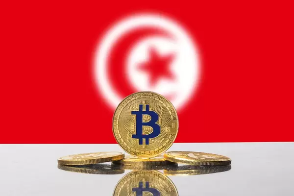 Golden Bitcoin and flag of Tunisia