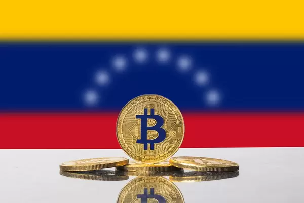 Golden Bitcoin and flag of Venezuela