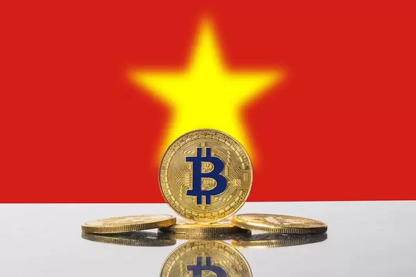 Golden Bitcoin and flag of Vietnam