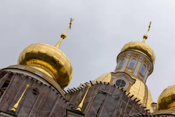 Golden domes of Vladimirskaya Church in Saint Petersburg