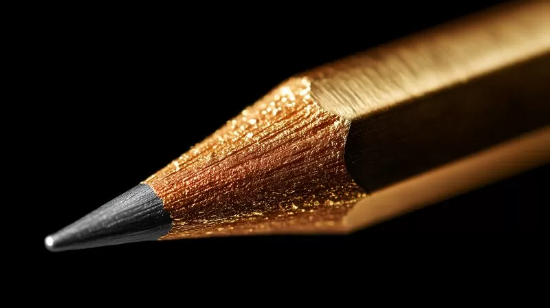Golden pencil close-up with black background