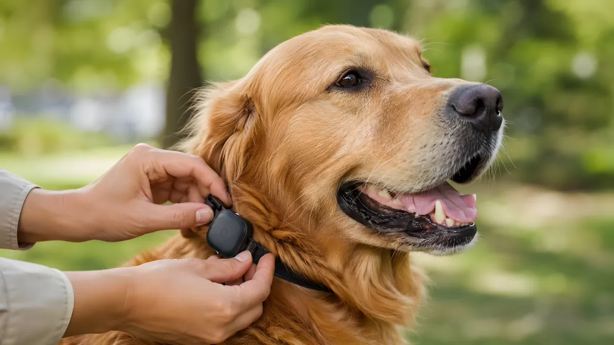Golden Retriever bekommt GPS-Tracker am Halsband
