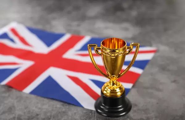 Golden trophy with flag of United Kingdom