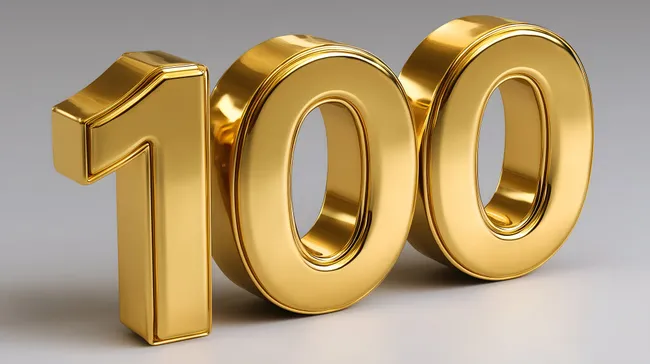 Goldene 100 in Metall-Optik auf Grau