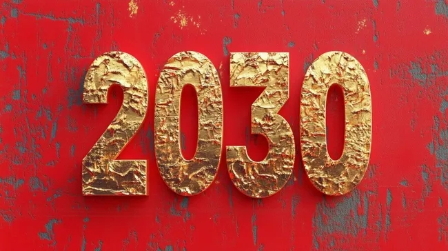 Goldene 2030-Jahreszahl vor rotem Hintergrund