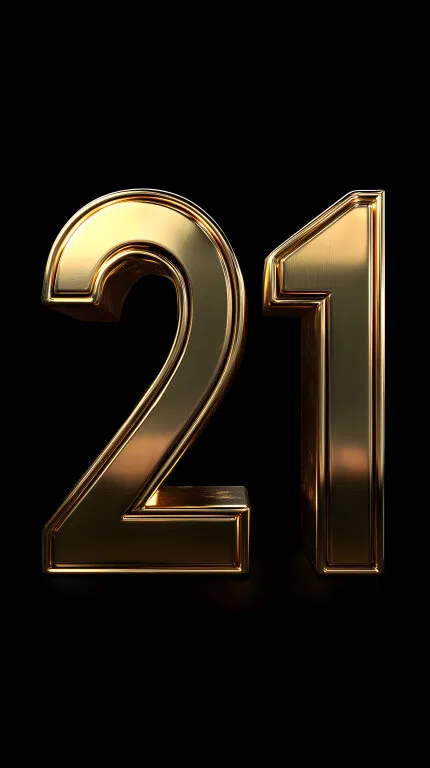 Goldene 21 auf schwarzem Hintergrund