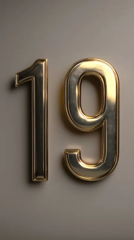 Goldene 3D-Nummer 19 auf beigem Hintergrund