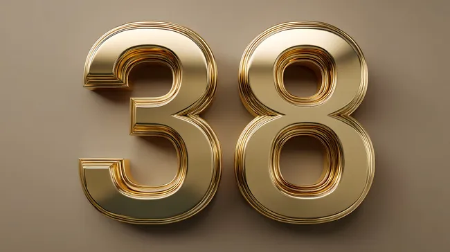 Goldene 3D-Zahl 38 auf elegantem Hintergrund